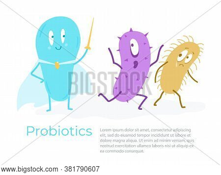 Good Probiotics Defeat Pathogenic Bacteria. Vector Illustration.