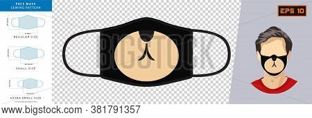 Vector Graphic Of Funny Masks In Mask Design. Face Mask Sewing Pattern Front View Concept With Real 
