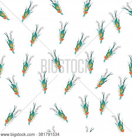 Gladioli Bouquets Are A Plant-like Seamless Pattern On A White Background. Bouquets Of Flowers Wallp