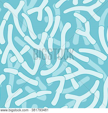 Seamless Vector Pattern With Bifidobacterium Bacteria. Vector Illustration.