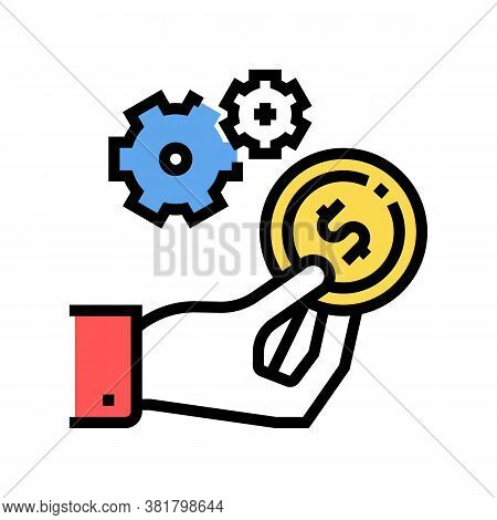Hand Hold Coin Pay For Work Color Icon Vector. Hand Hold Coin Pay For Work Sign. Isolated Symbol Ill