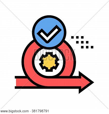 Cirlce Arrow And Gear Approved Mark Color Icon Vector. Cirlce Arrow And Gear Approved Mark Sign. Iso
