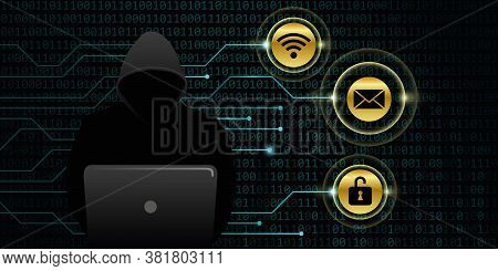 Hacker Steals Digital Personal Data Binary Code Background Vector Illustration Eps10