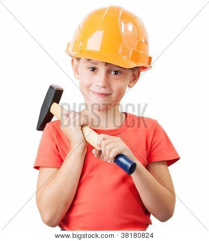 Bambino nel casco per l'edilizia