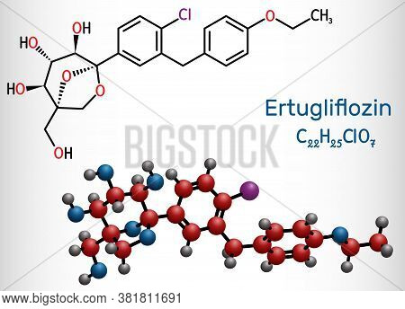 Ertugliflozin Molecule. It Is A Drug For The Treatment Of Diabetes. Structural Chemical Formula And 