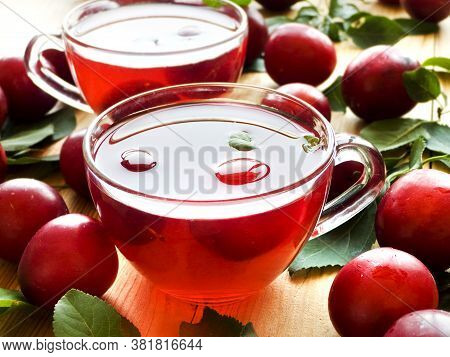 Cup Of Red Alucha Cherry Plum Compote. Shallow Dof.