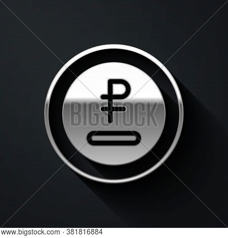 Silver Rouble, Ruble Currency Coin Icon Isolated On Black Background. Russian Symbol. Long Shadow St