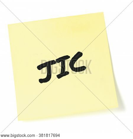 Just in case initialism JIC black marker written acronym text, isolated yellow post-it to-do list sticky note reminder abbreviation sticker macro closeup, memo information message, newsletter bulletin info notice concept, letter document metaphor