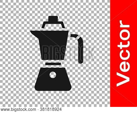 Black Coffee Maker Moca Pot Icon Isolated On Transparent Background. Vector