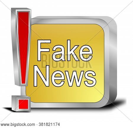 Golden Fake News Button  On White Background - 3d Illustration