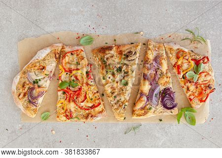 Homemade Flammkuchen With Red Onions And Sour Cream