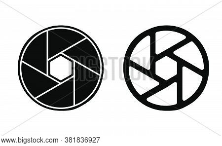 Camera Lens Shutter Linear Icon Vector, Black And White Version