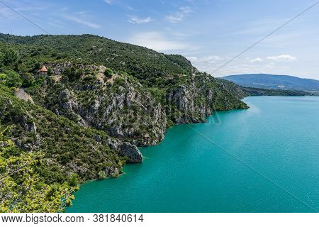 Cinca River And El Grado Reservoir, View From Torreciudad. Huesca Province. Spain