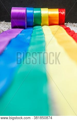 Ribbons In Rainbow Lgbt Flag Color In Bobins Are Rolled Out Using How To Celebrate Gay, Gay, Lesbian