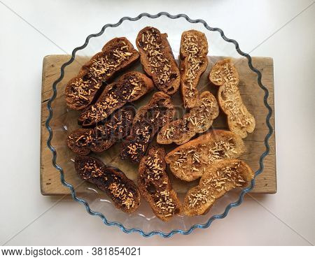 Overcooked Slice Of Homemade Bread In Close Up