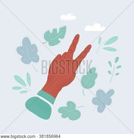 Vector Illustration Of Hand With Two Fingers Up In The Peace Or Victory Symbol. Also The Sign For Th