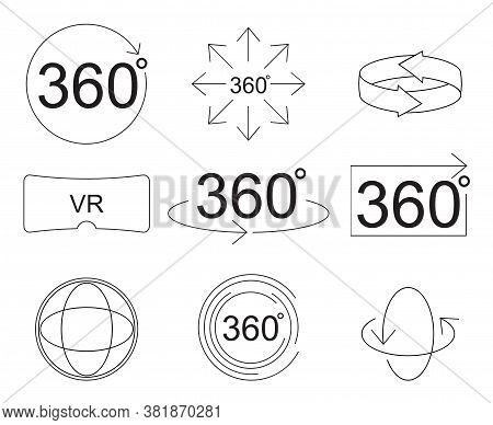 Set Of 360 Degree View Related Vector Icons Thin Line Style For Your Design.illustration Eps10.
