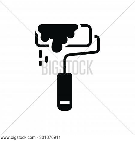Black Solid Icon For Paint Colorant Coloring Stain Pigment Color Daub Paint-roller Handle Rolar Rene