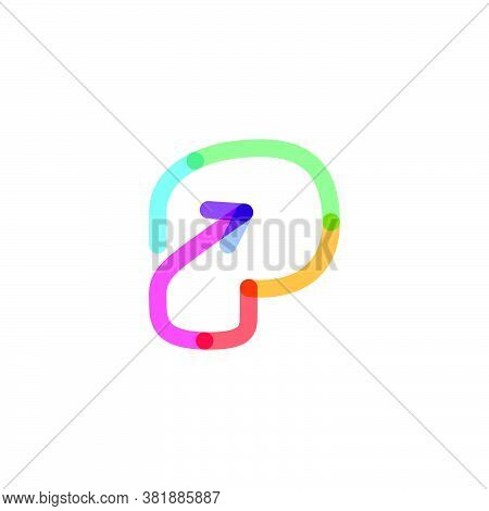 P Letter Line Logo Made Of A Rainbow Arrow. This Font Is Perfect For A Multimedia Company Advertisin