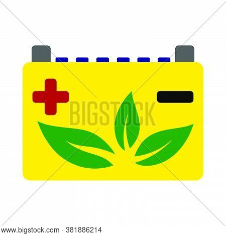 Car Battery With Leaf Icon. Flat Color Design. Vector Illustration.