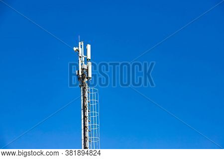 Cellular Base Station Or Base Transceiver Station. Telecommunication Tower. Wireless Communication A