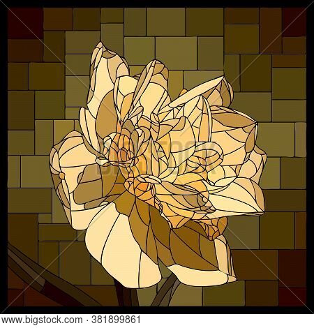 Vector Square Mosaic With Blooming Yellow Narcissus Flower In Stained Glass Window.