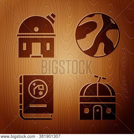Set Astronomical Observatory, Astronomical Observatory, Book By Astronomy And Planet On Wooden Backg
