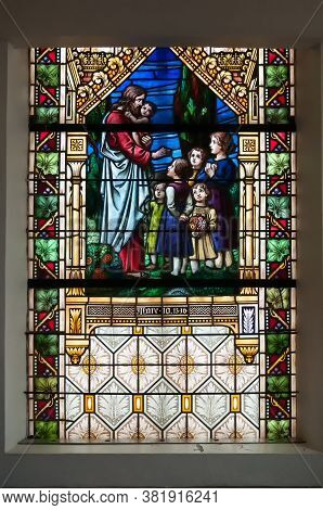 Luderitz, Namibia - June 14, 2011: A Stained Glass Window In The Lutheran Church In Luderitz