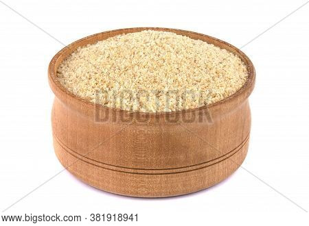 Bowl With Bread Crumbs Isolated On White. Natural Food Ingredient.