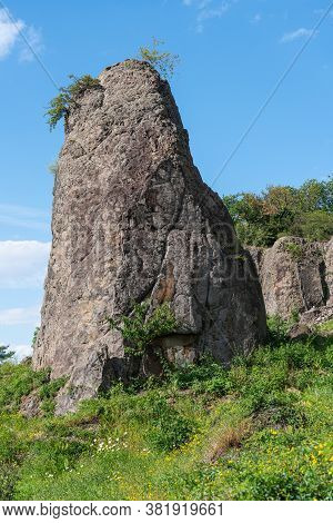 Rock Pillar In Front Of A Rock Wall At Stenzelberg.