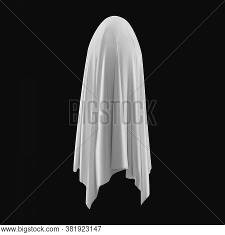 Ghost On A Black Background. An Evil Spirit With A Covered Sheet. Vector Eps 10
