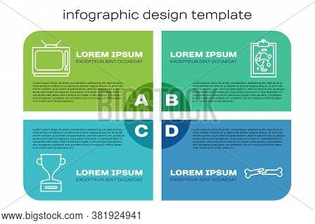 Set Line Award Cup, Retro Tv, Human Broken Bone And Planning Strategy. Business Infographic Template