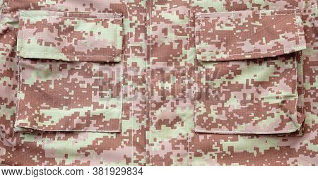Us Army Camouflage Uniform Detail Background, Closeup View