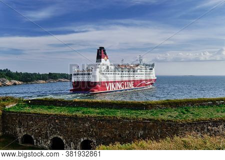 Helsinki, Finland - August 15, 2020: The Cruise Ferry Ms Mariella Is Departing From Helsinki. Viking