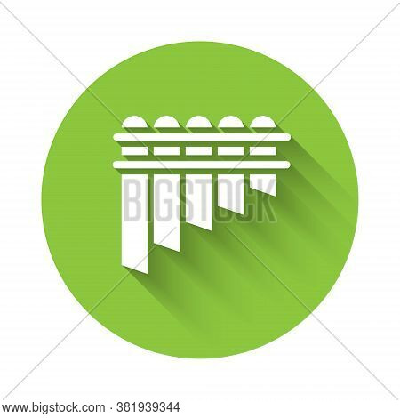 White Pan Flute Icon Isolated With Long Shadow. Traditional Peruvian Musical Instrument. Zampona. Fo