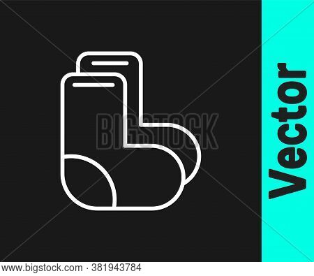 White Line Valenki Icon Isolated On Black Background. National Russian Winter Footwear. Traditional 