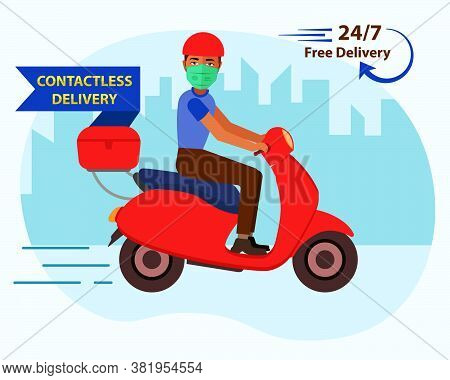 Online Home Delivery Concept. Contactless Fast Delivery Of Groceries And Essential Items Due To Covi