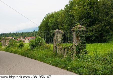 The Remains Of The Wall At The Former World War One Cemetery In Kamno, Primorska, Slovenia. The Bodi