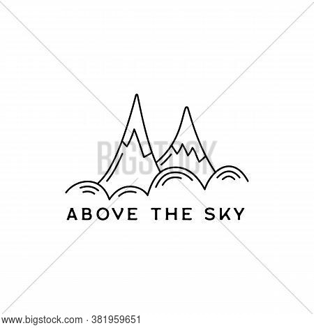Vintage Simple Mountains Logo Design. Outdoor Adventure Line Art Scene, Landscape. Silhouette Linear