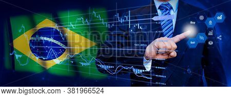 Businessman Touching Data Analytics Process System With Kpi Financial Charts, Dashboard Of Stock And
