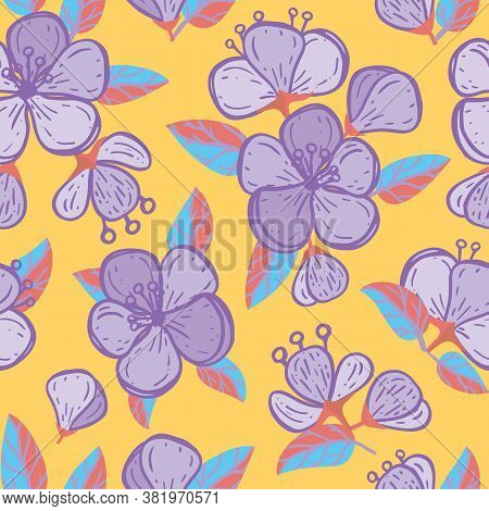 Vector Vivid Yellow Summer Flowers Texture Seamless Pattern Print Background.