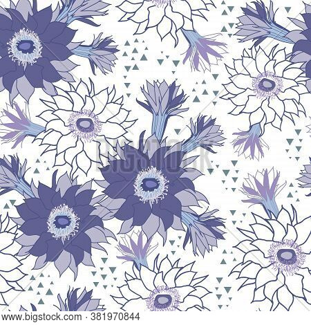 Vector White Purple Flower Seamless Pattern Print Background.