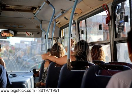 Salvador, Bahia, / Brazil - October 21, 2017: People Are Seen On Public Transport Buses In The City 