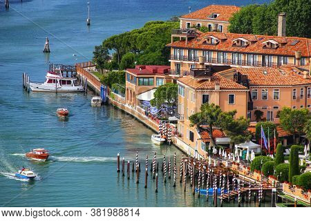 View Of Giudecca Island In Venice, Italy. Venice Is Situated Across A Group Of 117 Small Islands Tha