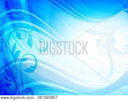 Floral Abstract Background With Wavy Blue Components.