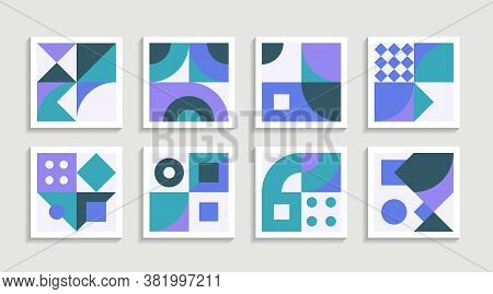 Modern Geometric Artwork Poster Set With Simple Shape And Figure. Abstract Minimalist Pattern Design