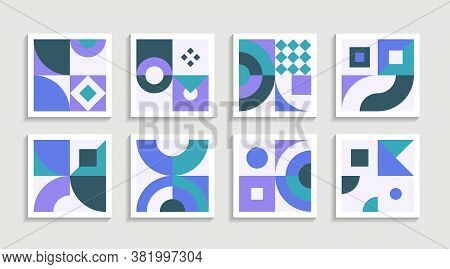 Modern Geometric Artwork Poster Set With Simple Shape And Figure. Abstract Minimalist Pattern Design