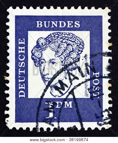 Postage stamp Germany 1961 Annette von Droste-Hulshoff, Writer and Composer