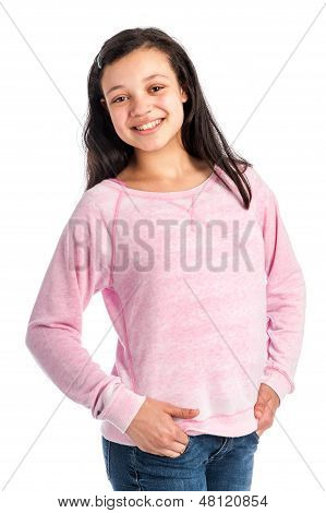 혼합된 경주 10 대 소녀의 미소입니다.