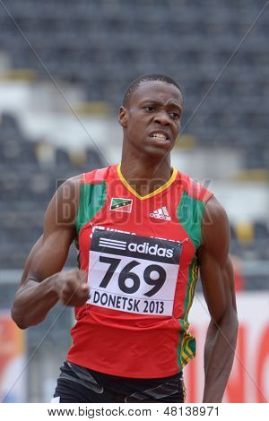 DONETSK, UKRAINE - JULY 11: Warren Hazel of Saint Kitts And Nevis competes in semi-final of 400 metres during 8th IAAF World Youth Championships in Donetsk, Ukraine on July 11, 2013
